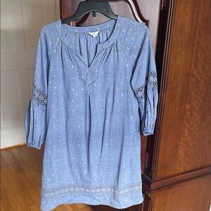 Crown & Ivy Blue Tunic with Eyelet Details